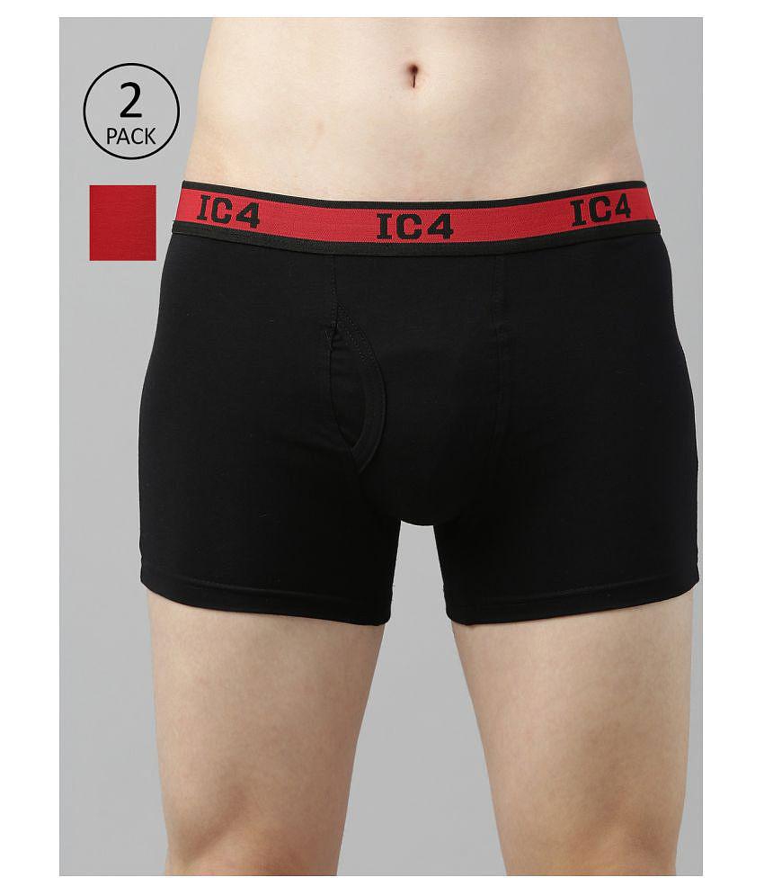 IC4 -  Black Cotton Blend Men's Trunks ( Pack of 2 ) - L