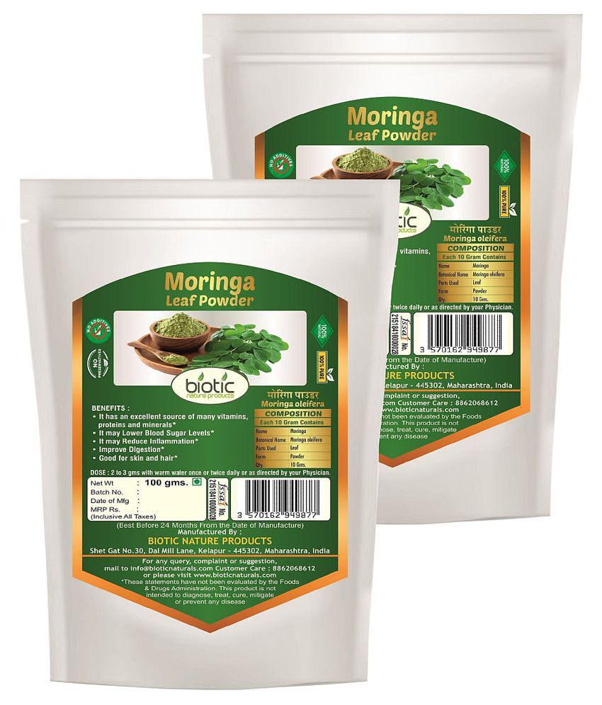 Biotic Moringa Leaf Powder (Moringa Oliefera) Powder 200 gm Pack of 2