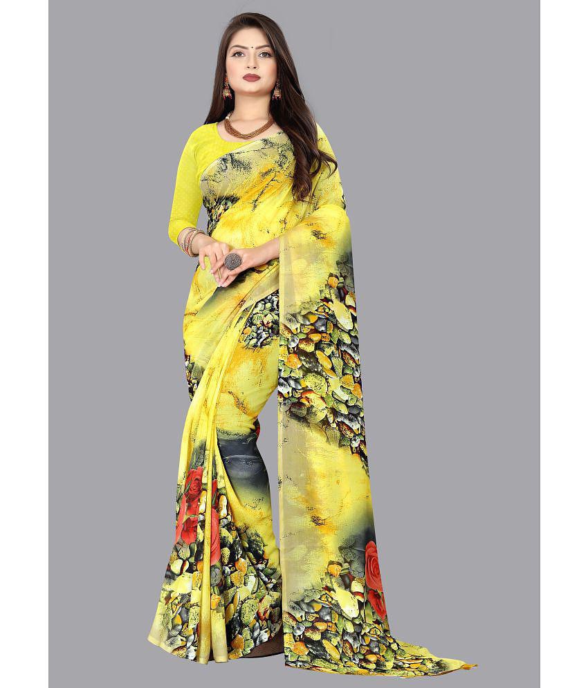 Anand Sarees - Yellow Georgette Saree With Blouse Piece ( Pack of 1 ) - Yellow