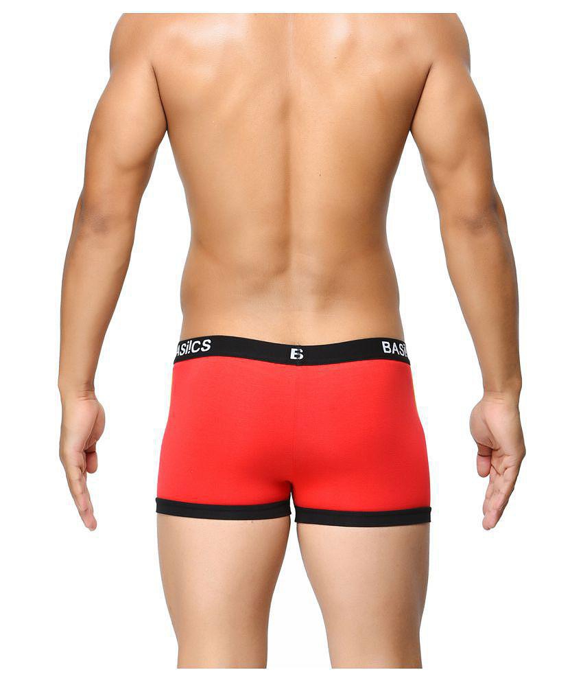 Premium Men BASIICS By La Intimo - Red Cotton Blend Mens Trunks ( Pack of 1 ) - L 2025 at ShopCi