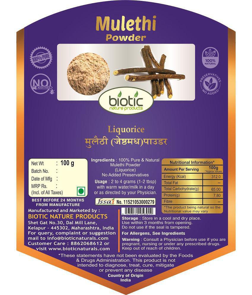 Biotic Mulethi Powder - Licorice Powder 100 gm