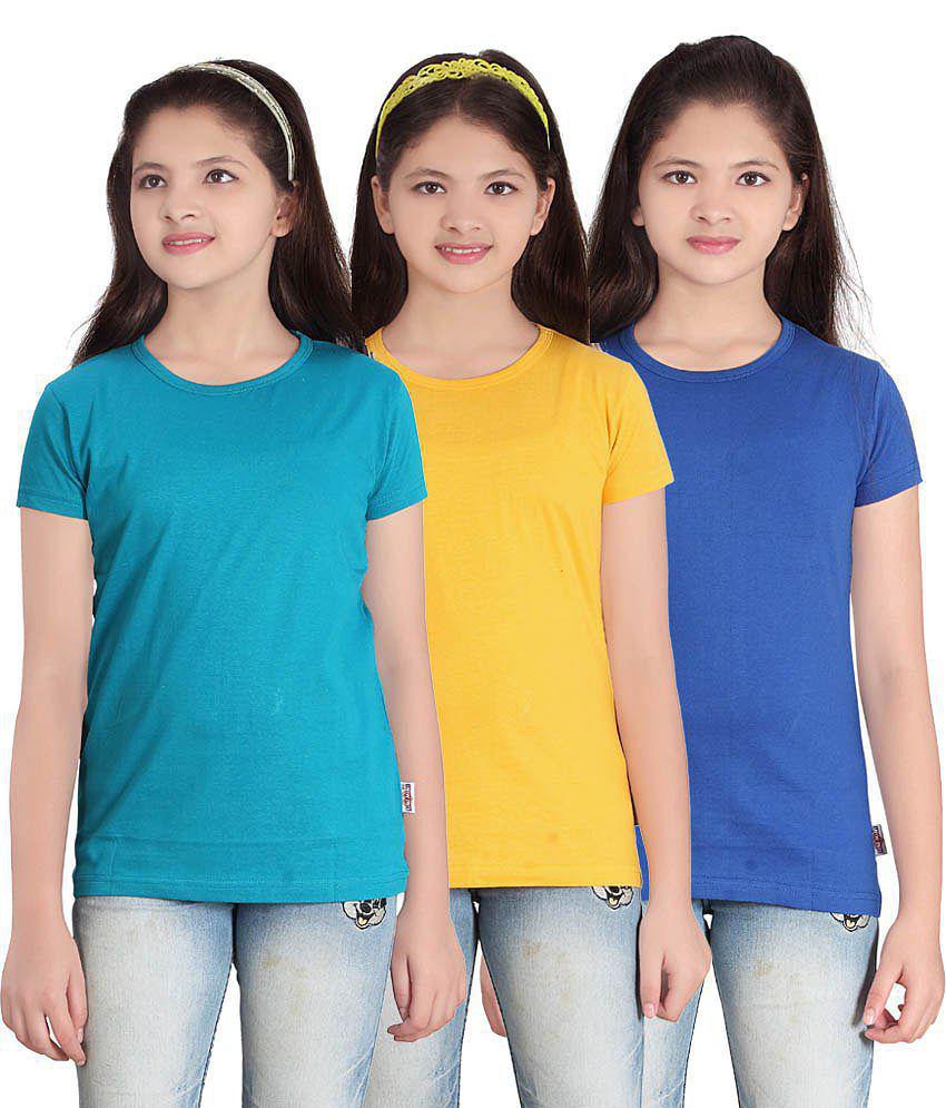 Sini Mini GIRLS SOLID ROUND NECK TSHIRT(PACK OF3) - None