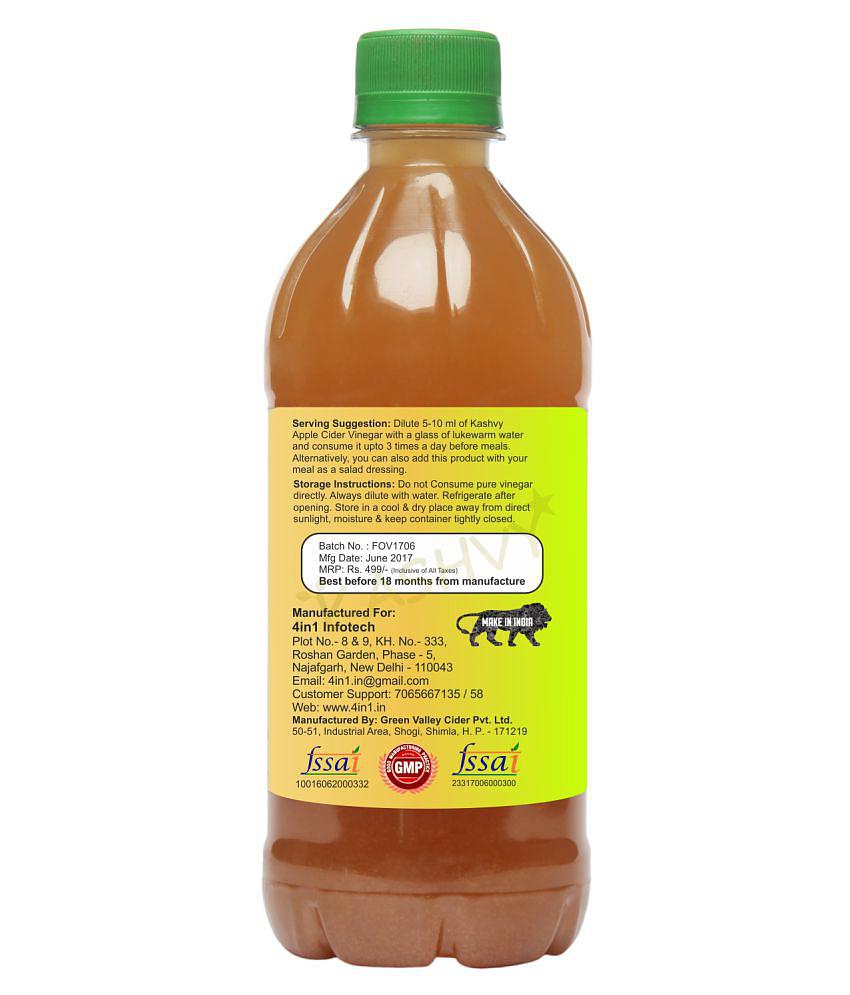 Kashvy Apple Cider Vinegar for Healthy Digestion, 500 ml Unflavoured Single Pack