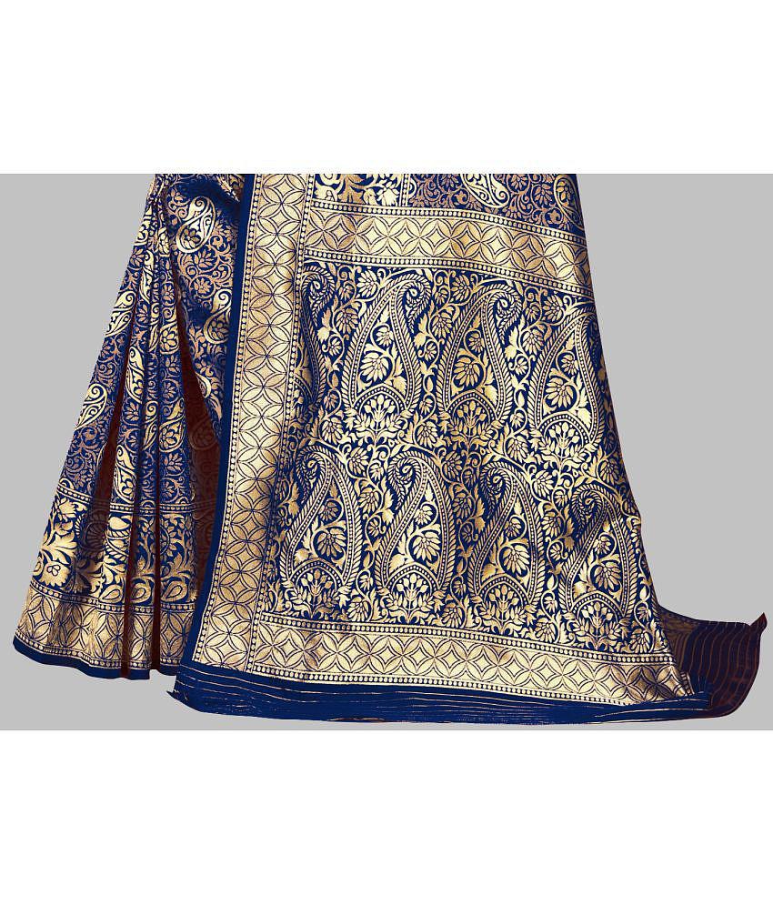 Om Shantam Sarees - Navy Blue Art Silk Saree With Blouse Piece ( Pack of 1 ) - Navy Blue