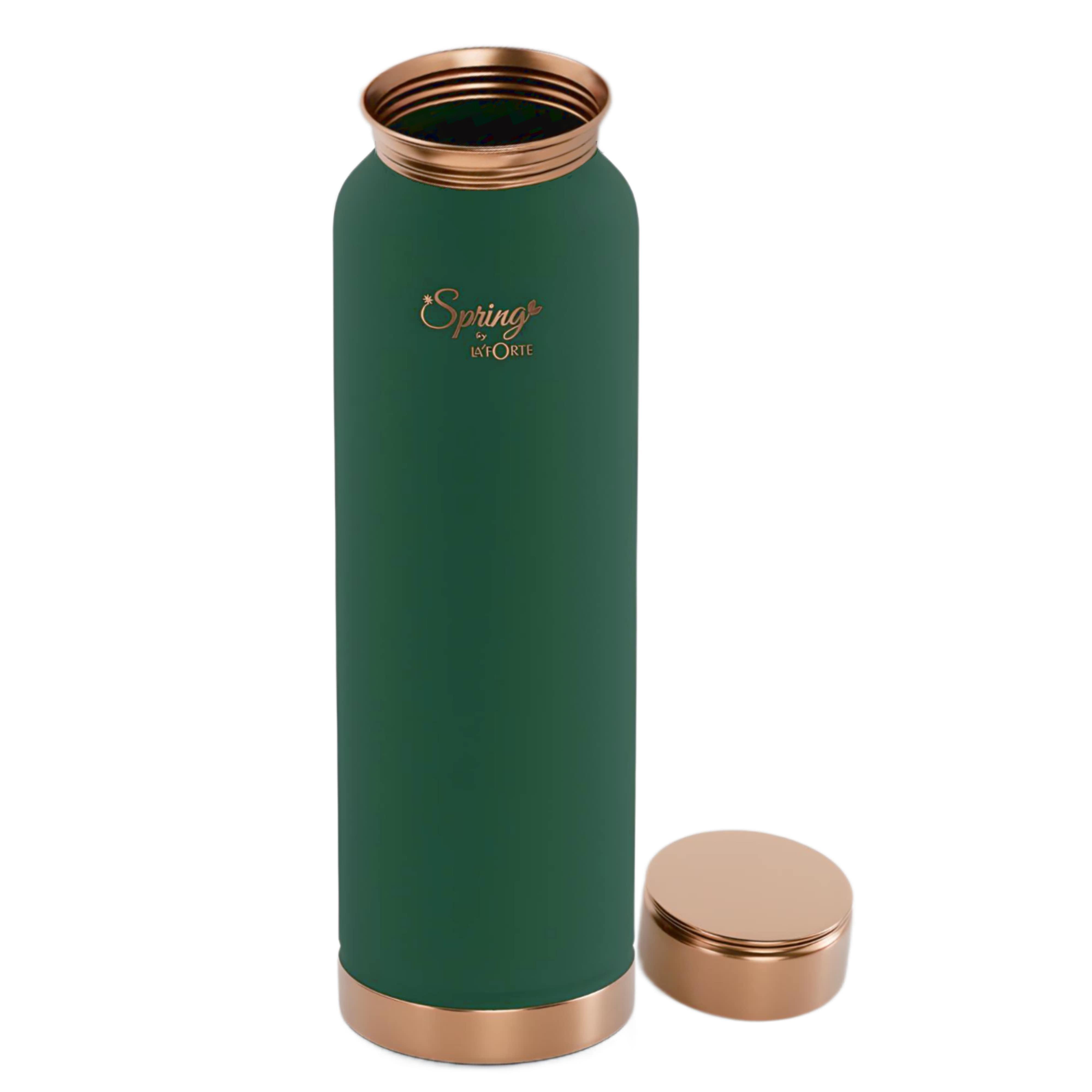 LA'FORTE Pure Copper Water Bottle with Leak Proof Lid (1000 Ml) Sea Green