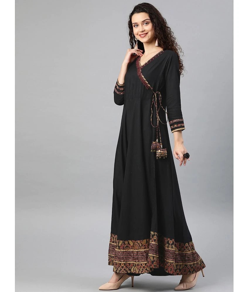 Luxurious Men Yash Gallery - Black Rayon Womens Angrakha Kurti ( Pack of 1 ) - None 2025 at Shop