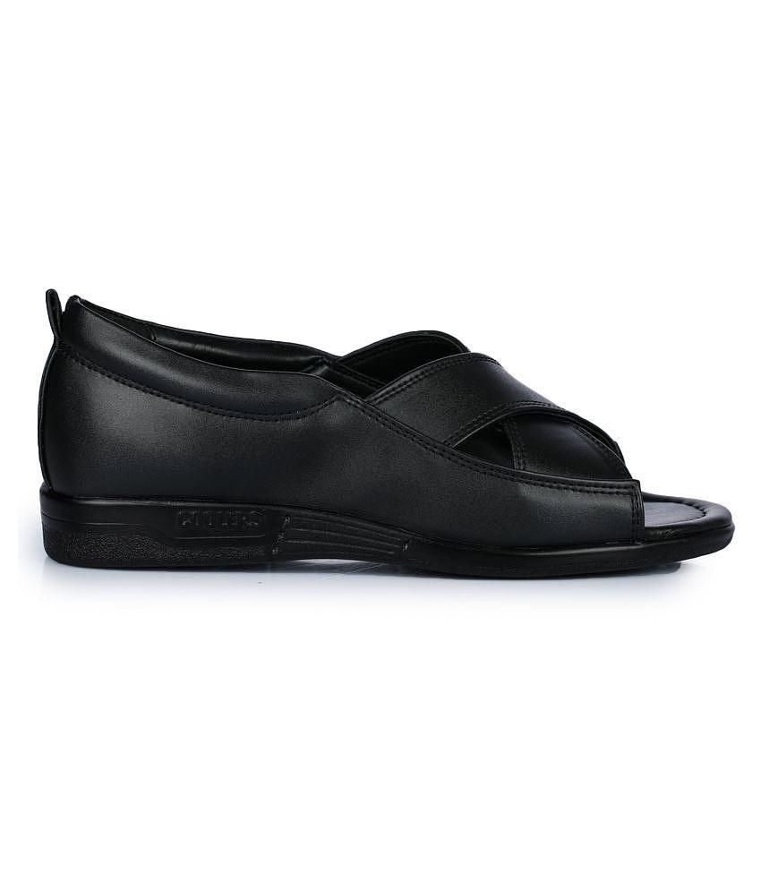 Top Men Liberty Black Faux Leather Floater Sandals - 10 2025 at ShopCircuit | ONDC