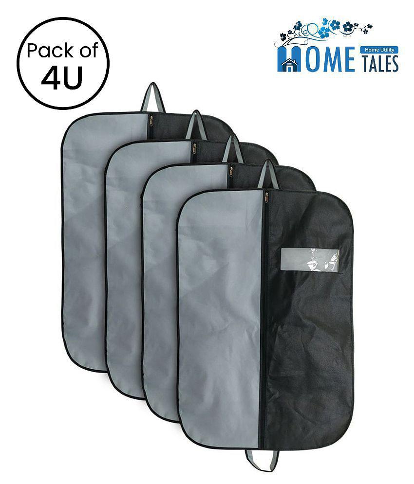 HOMETALES Coat Cover|Foldable Blazer Cover|Suit Cover With Zipper Closure,Black & Grey (4U)