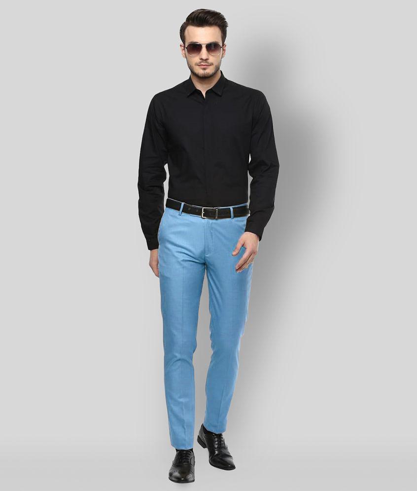 Inspire Clothing Inspiration - Light Blue Polycotton Slim - Fit Men's Formal Pants ( Pack of 1 ) - None