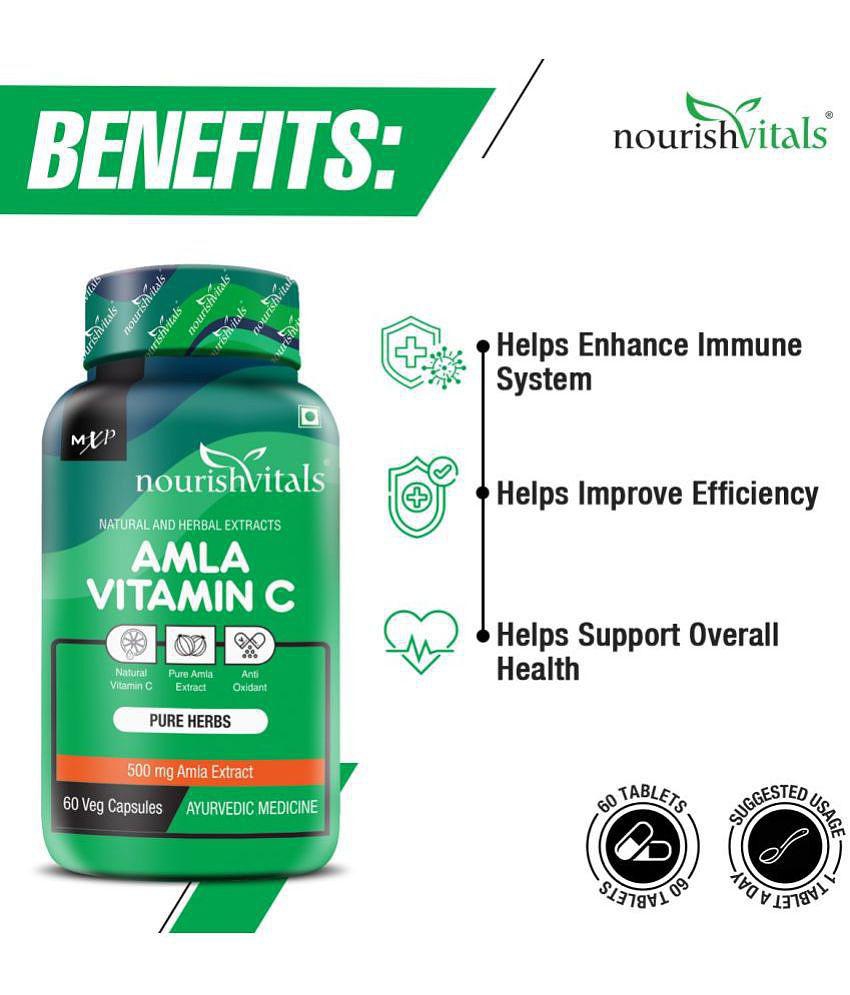 NourishVitals Amla Vitamin C with Tannins > 25% Pure Herbs, 500 mg Amla Extract 60 Veg Capsules