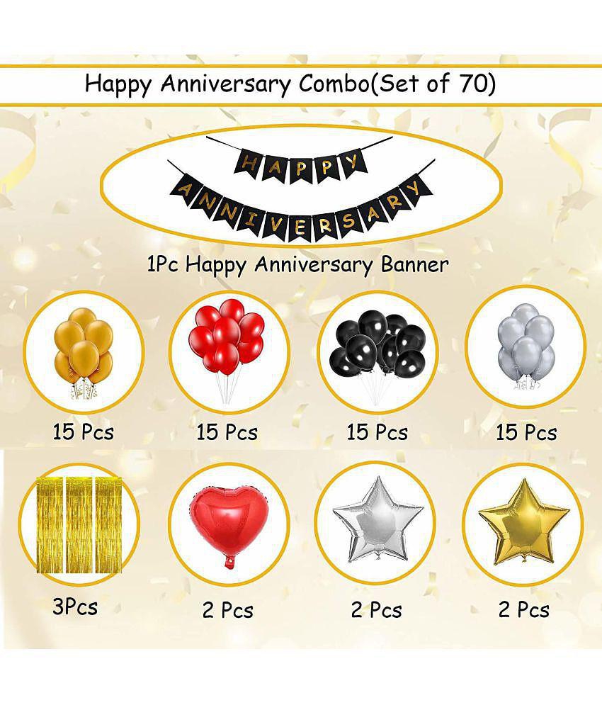 Party Propz Happy Anniversary Decorations Items For Home-70Pcs Round Foil Balloon with Latex and Confetti Baloons for Wedding / Anniversary Party Decoration for Husband Or Wife/Marriage Deco