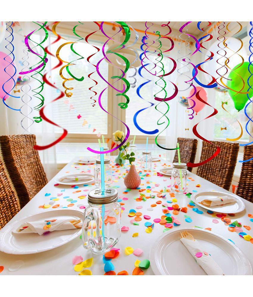 Party Propz Multicolour Birthday Decoration kit Combo Items - 48 Pcs Set With Happy Bday Sash, Pom pom, Metallic Balloons, Birthday Banner Ribbon with Fairy Light For Kids, Husband, Boys, Gi