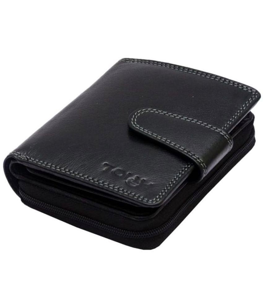 Tough Women Casual Black Genuine Leather Wallet - Regular Size (11 Card Slots) - Black