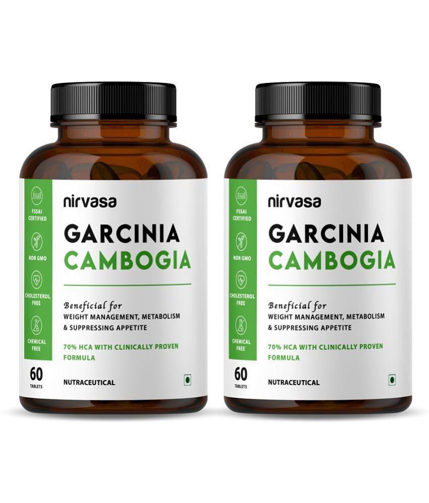 Nirvasa Garcinia Cambogia Tablets with 70% HCA, Green Tea Extract, & Piperine | Helps Manage Weight, Controls Cholesterol | 120 Capsules Set of 2