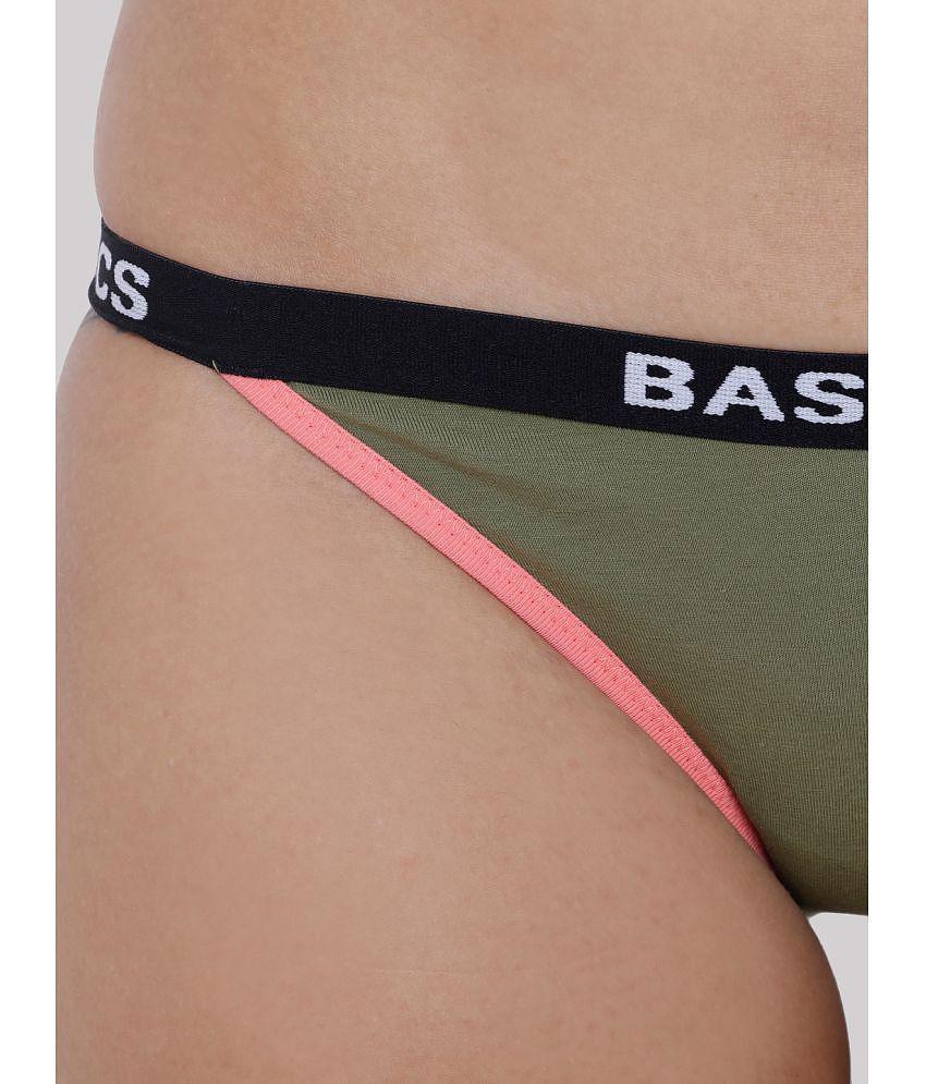 New Men BASIICS By La Intimo - Olive BCPBR09 Cotton Lycra Solid Womens Bikini ( Pack of 1 ) - No