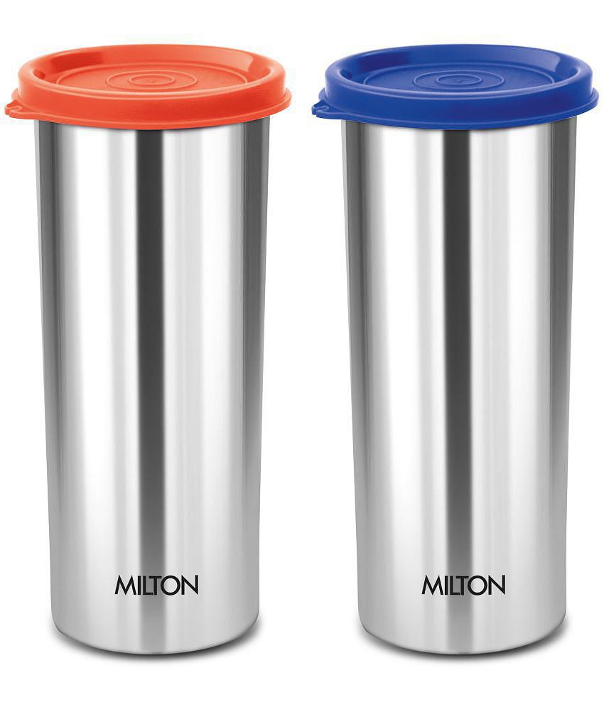 Milton Stainless Steel Tumbler with Lid Set of 2, 530 ml Each, Assorted (Lid Color May Vary) | Office | Gym | Yoga | Home | Kitchen | Hiking | Treking | Travel Tumbler - Assorted