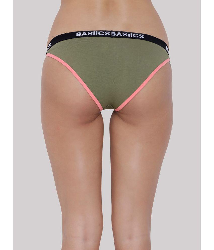 New Men BASIICS By La Intimo - Olive BCPBR09 Cotton Lycra Solid Womens Bikini ( Pack of 1 ) - No