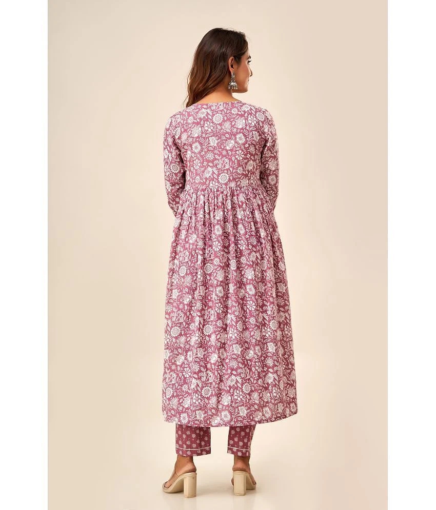 Buy Online Plo FabbibaPrints Cotton Printed Anarkali Womens Kurti - Mauve ( Pack of 1 ) - None