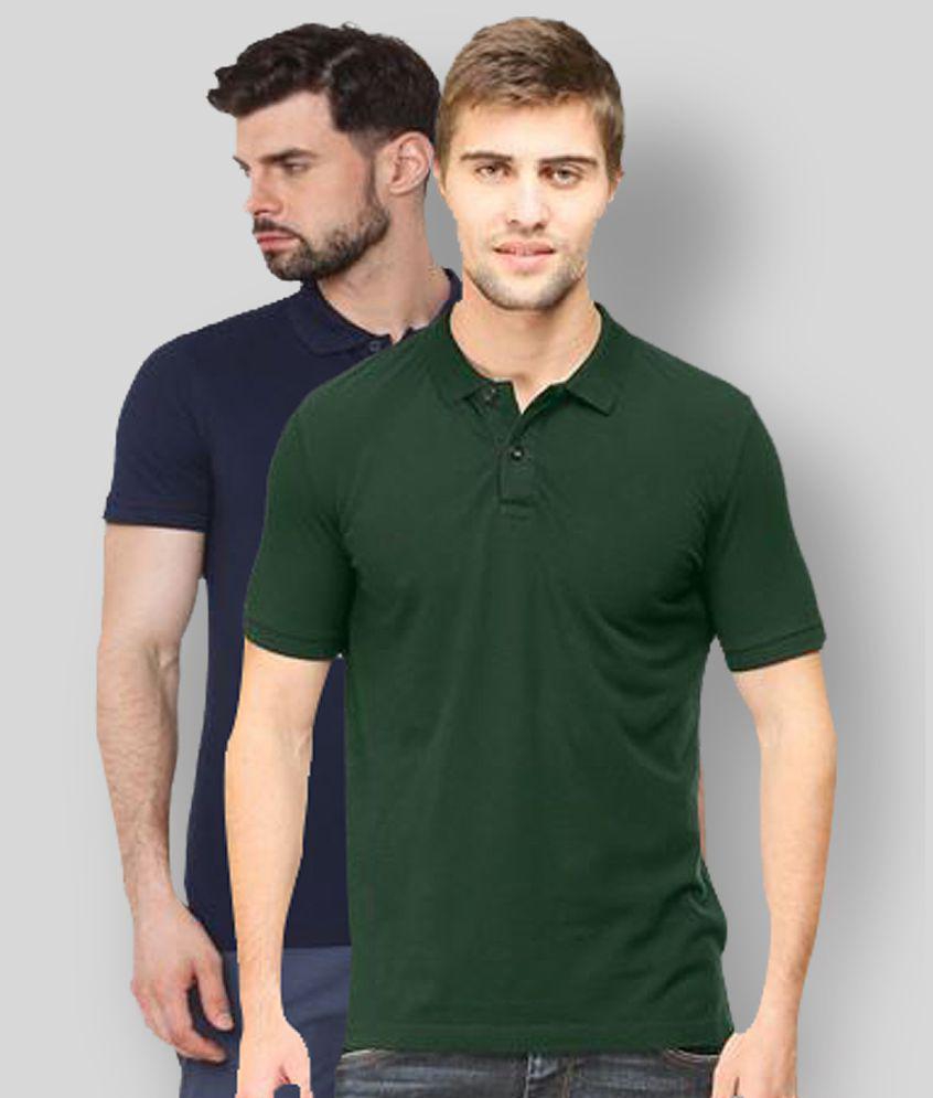 FASHION365 - Multicolor Cotton Blend Slim Fit Mens Polo T Shirt ( Pack of 2 ) - None