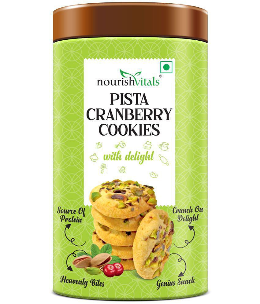 NourishVitals Pista Cranberry Cookies, Heavenly Bites, Source of Protein, Crunchy Delights, Genius Snack, 120g