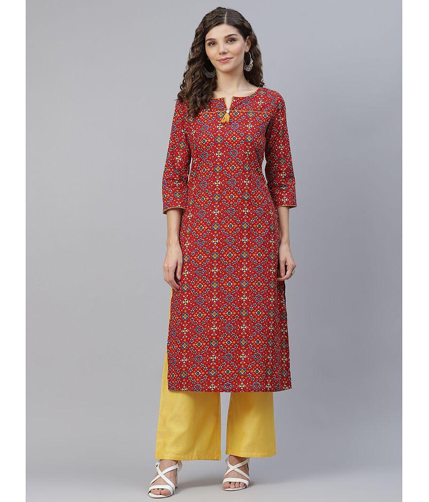 Antaran - Red Cotton Women''s Straight Kurti ( Pack of 1 ) - None