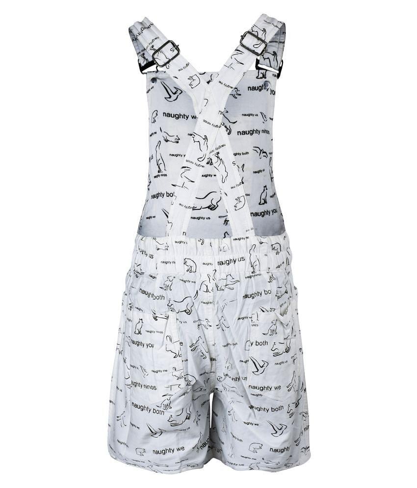 Naughty Ninos - White Cotton Girls Dungarees ( Pack of 1 ) - None