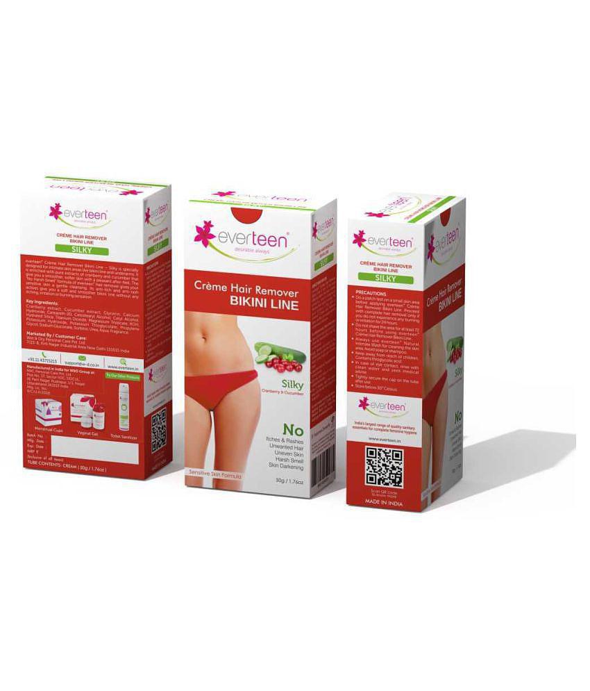 everteen SILKY Bikini Line Hair Remover Creme with Cranberry and Cucumber - 2 Packs (50g Each)