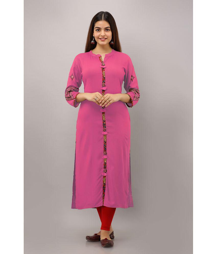 Preksha - Pink Rayon Women's Straight Kurti ( Pack of 1 ) - None