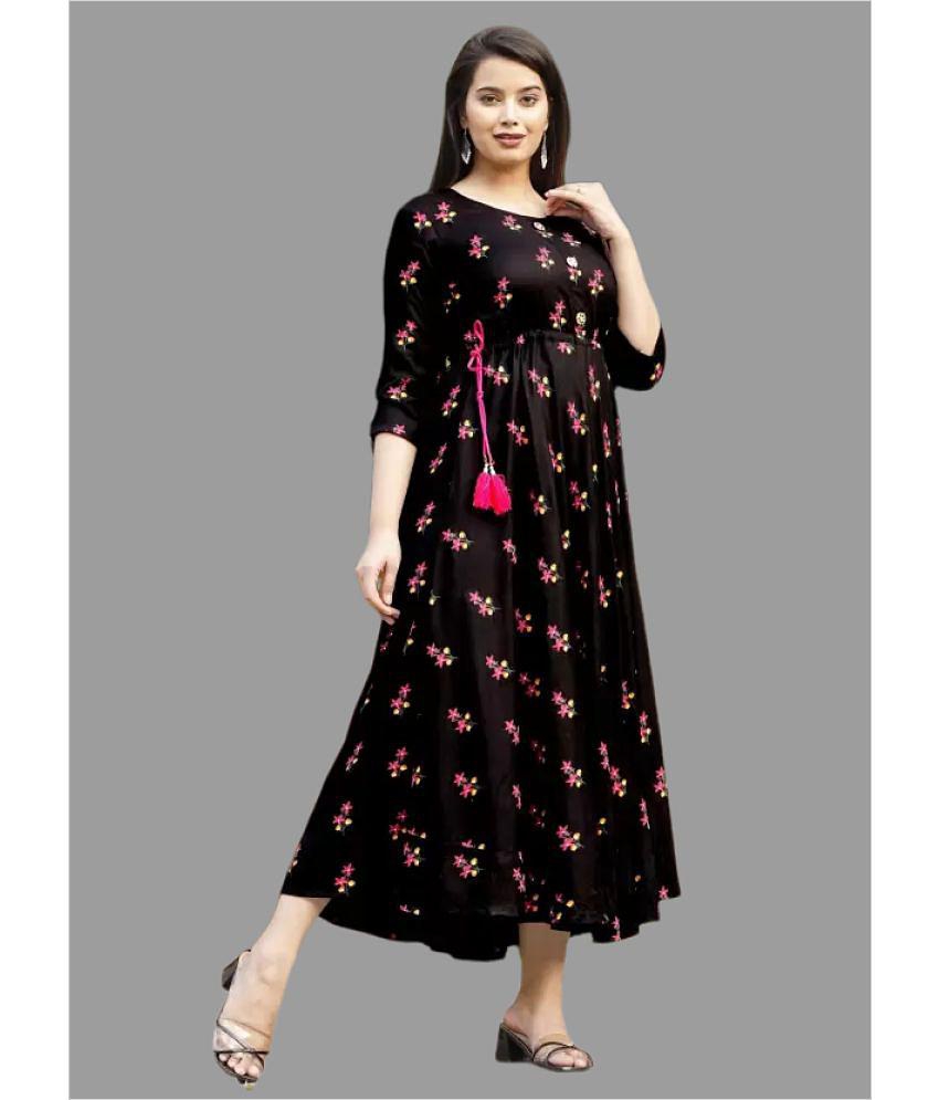 Buy Online Plo Smien - Black Rayon Women''s Anarkali Kurti ( Pack of 1 ) - None