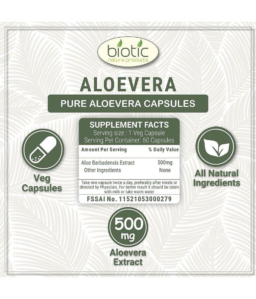 Biotic Aloevera Capsules (Aloe barbadensis) Extract 500mg Capsule 120 no.s Pack of 2