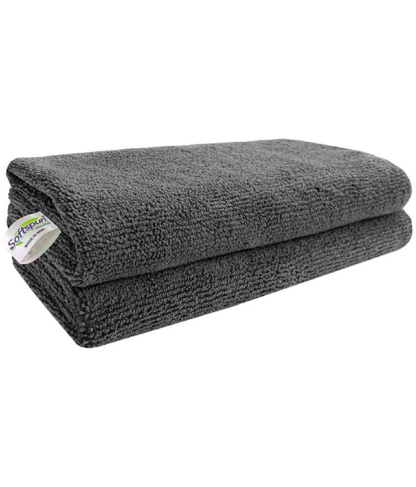 SOFTSPUN Microfiber Cloth - 2 pcs - 40x40 cms - 340 GSM Grey- Thick Lint & Streak-Free Multipurpose Cloths - Automotive Microfibre Towels for Car Bike Cleaning Polishing Washing & Detailing