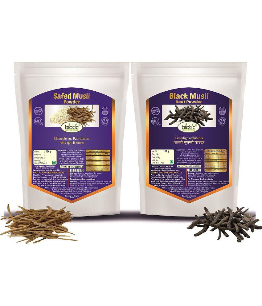 Biotic Safed Musli Powder and Black Musli Powder (Kali Musli Powder) 200 gm