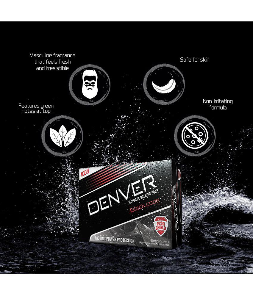 Denver Black Code Deodorizing Soap For All Skin Type 125Gm Each (Pack Of 4)