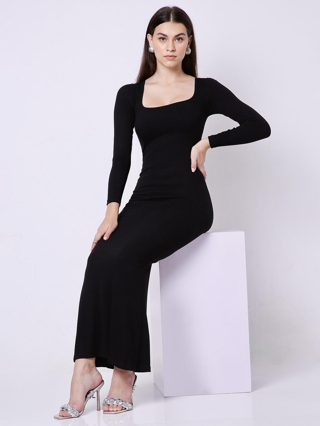 Built in Bra And Shapewear Black Full Sleeves Dress