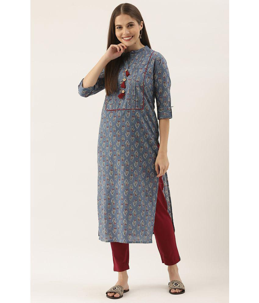 Rajnandini - Blue 100% Cotton Women's Straight Kurti ( Pack of 1 ) - None