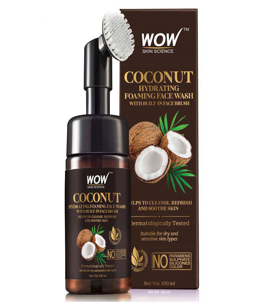 WOW Skin Science Coconut Hydrating Foaming Face Wash with Built-In Face Brush -For Cleansing, Soothing Skin - 100 ml