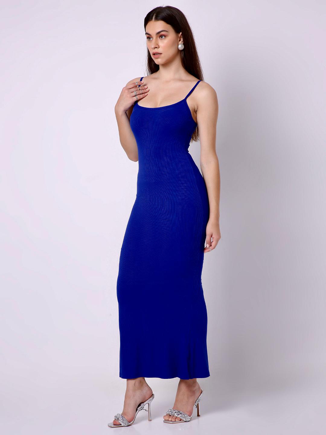 Built in Bra and Shapewear Blue Cami Long Dress