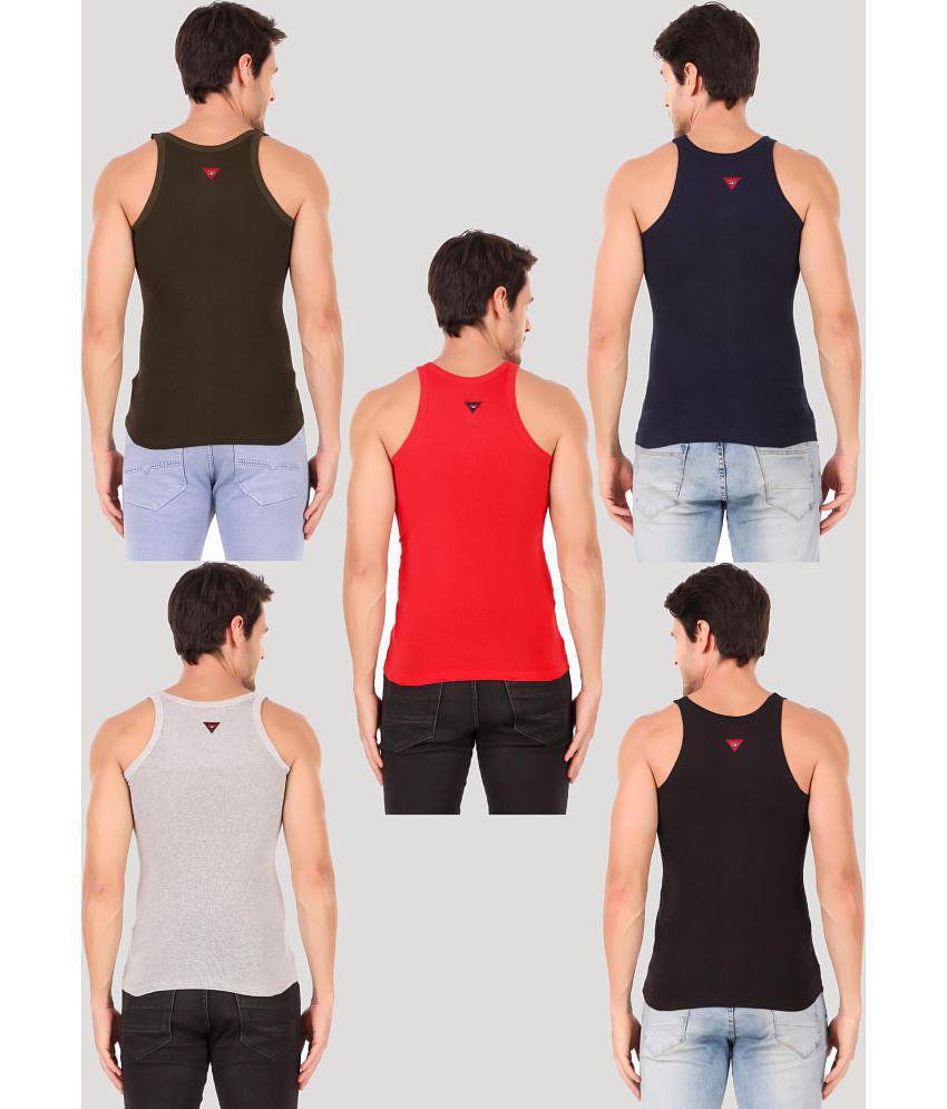 Hap Kings - Multi Cotton Mens Vest ( Pack of 5 ) - None