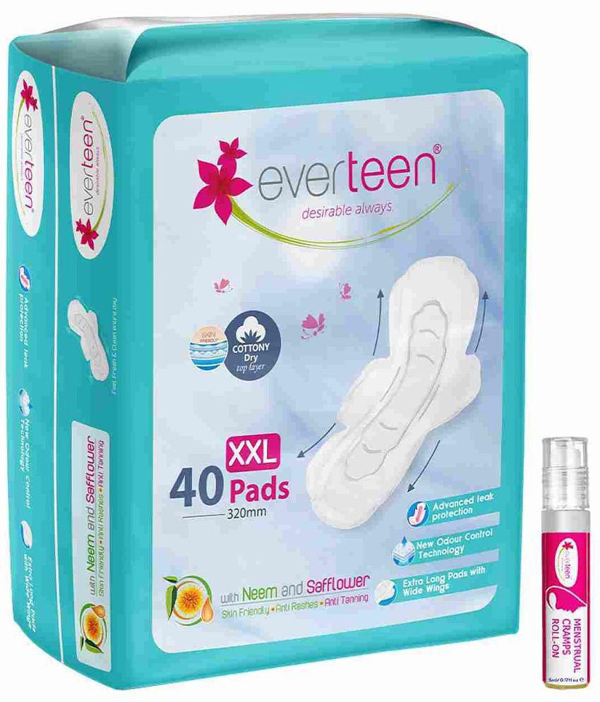 Everteen combo 40 XXL Dry Sanitary Pads with Free Period Pain Relief Roll-On, 5ml (Pack of 2)