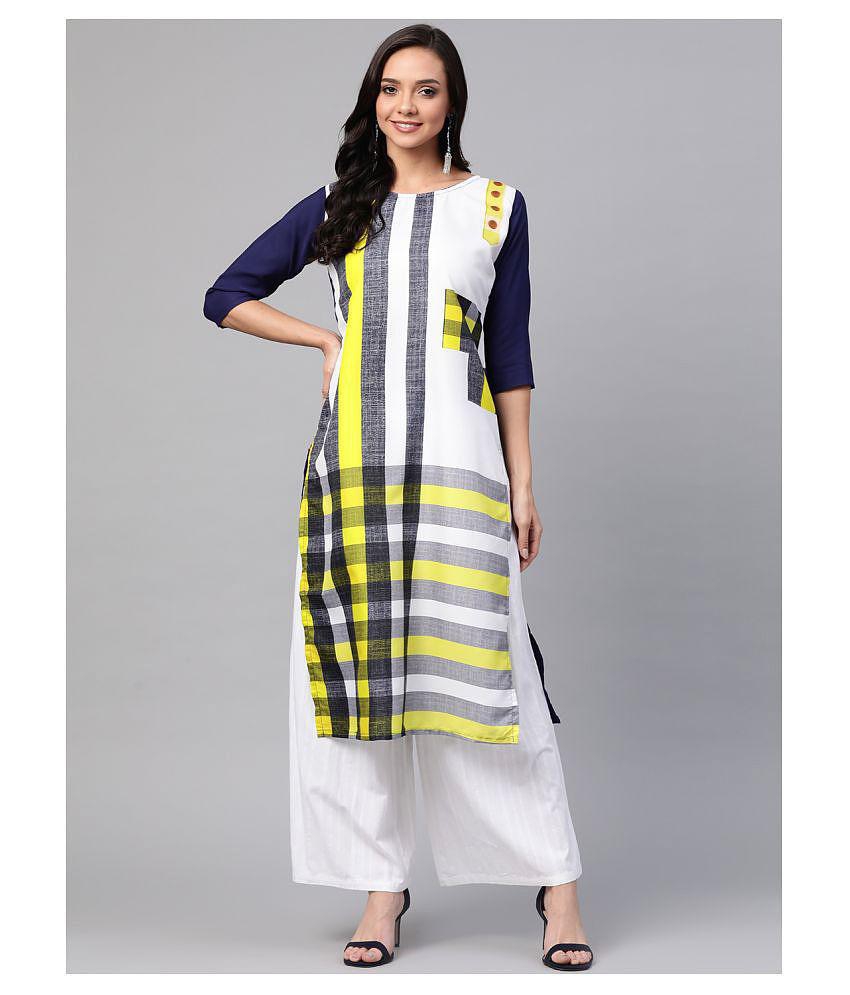 KSUT White Satin Straight Kurti - S