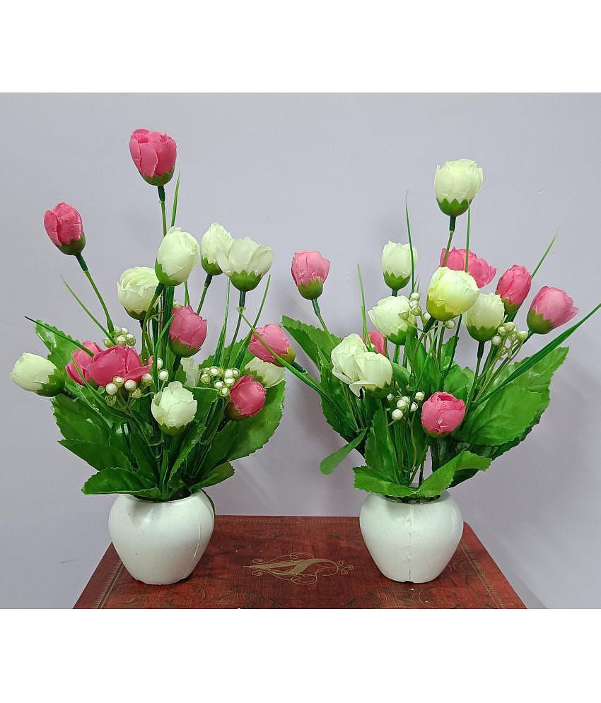 BAARIG - Pink Rose Artificial Flower ( Pack of 2 )