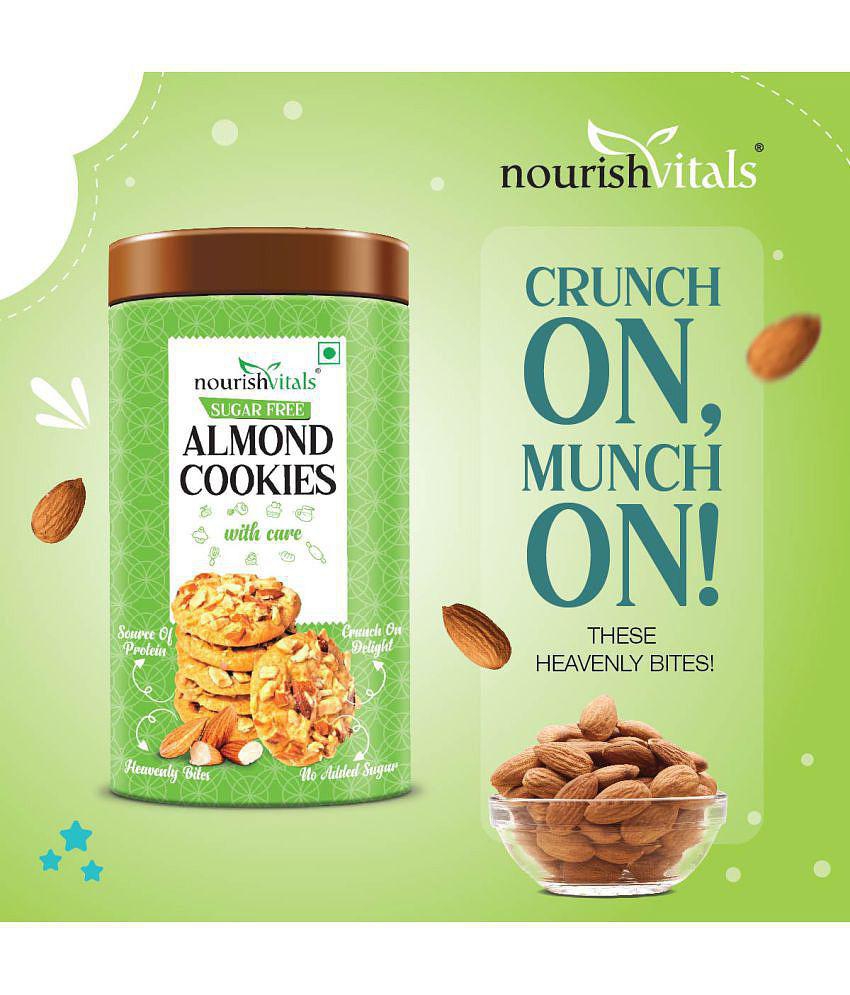 NourishVitals Multigrain Sugar Free Cookies + Almond Sugar Free Cookies, Heavenly Bites, Source of Protein, Crunchy Delights, Genius Snack, No Added Sugar, 120g Each