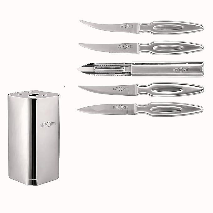 LA'FORTE 5-Piece Forged High-Carbon Stainless Steel Kitchen Knife with Metal Block Set