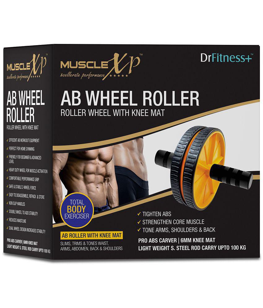 MuscleXP DrFitness+ AB Wheel Roller With Knee Mat, Stainleess Steel Rod, 6mm Knee Mat, To Tighten Abs, Strengthen Core Muscles, Tone Arms, Shoulder, Back (Black / Yellow) - Yellow