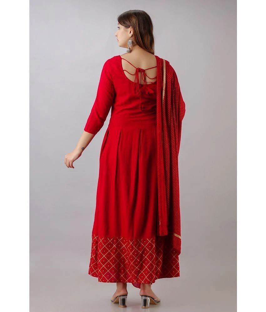 Luxurious Women Smien Rayon Solid Anarkali Womens Kurti with Dupatta - Maroon ( Pack of 1 ) - No