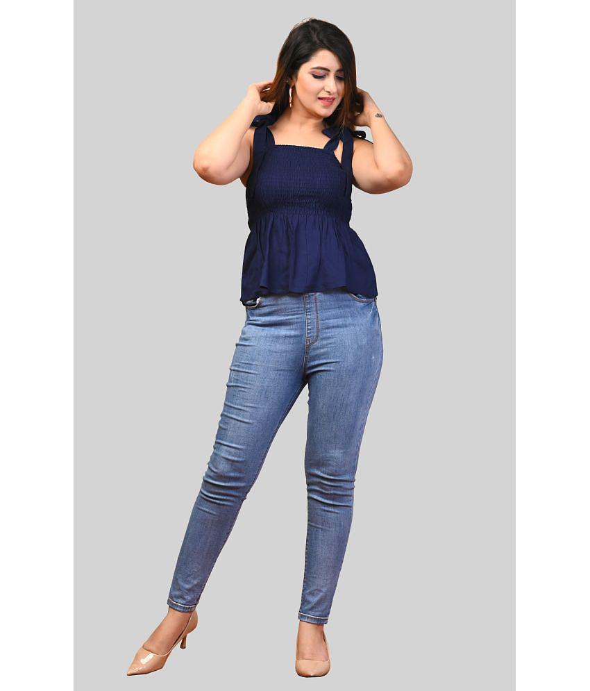 Stylish Men Frionkandy - Navy Blue Rayon Women's Peplum Top ( Pack of 1 ) - None 2025 at ShopCir