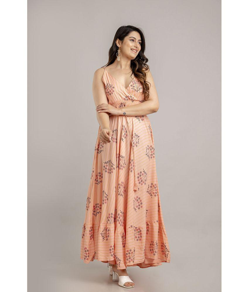 Sophisticated Men Frionkandy Rayon Printed Ankle Length Womens Fit & Flare Dress - Peach ( Pack 