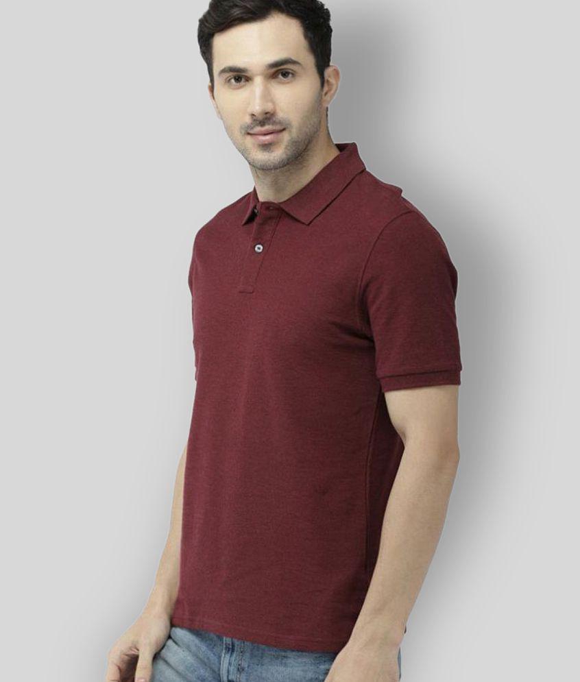 FASHION365 - Maroon Cotton Blend Slim Fit Men's Polo T Shirt ( Pack of 1 ) - None