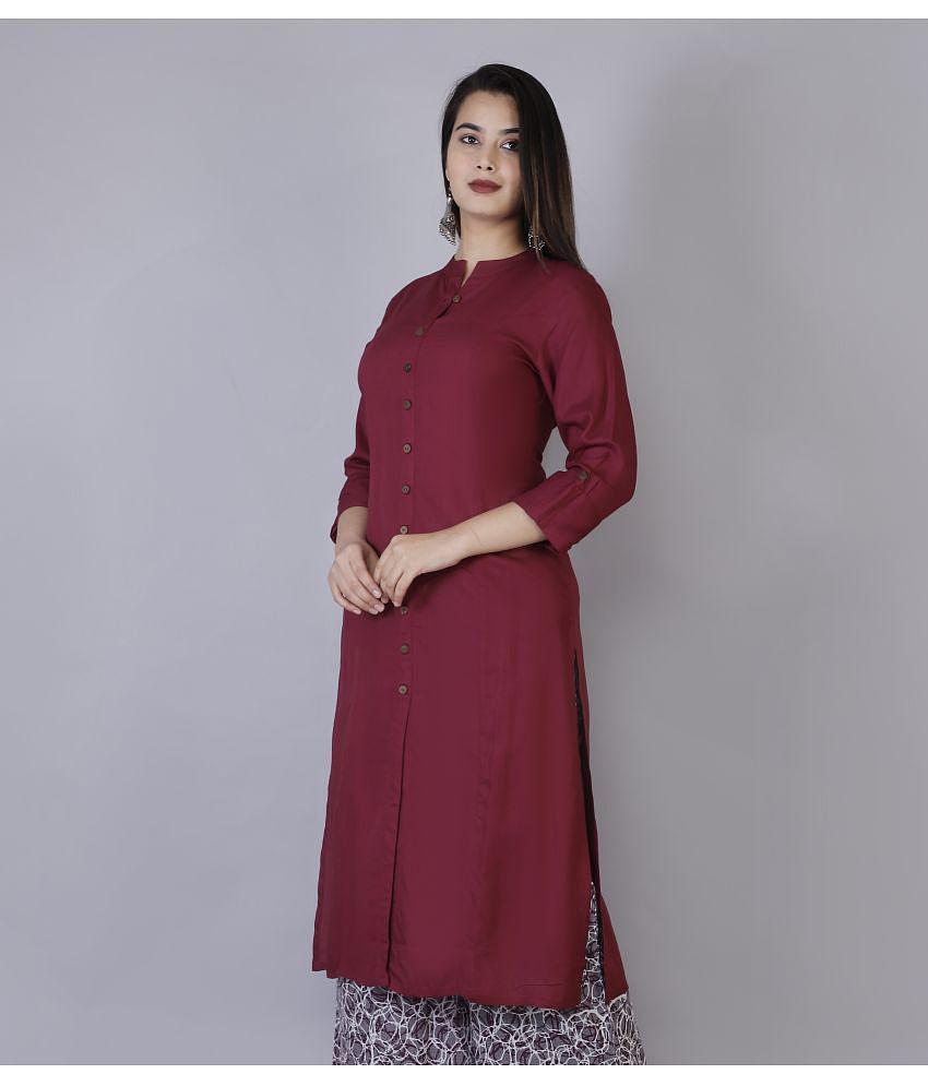 Doriya - Maroon Rayon Women's Front Slit Kurti - None