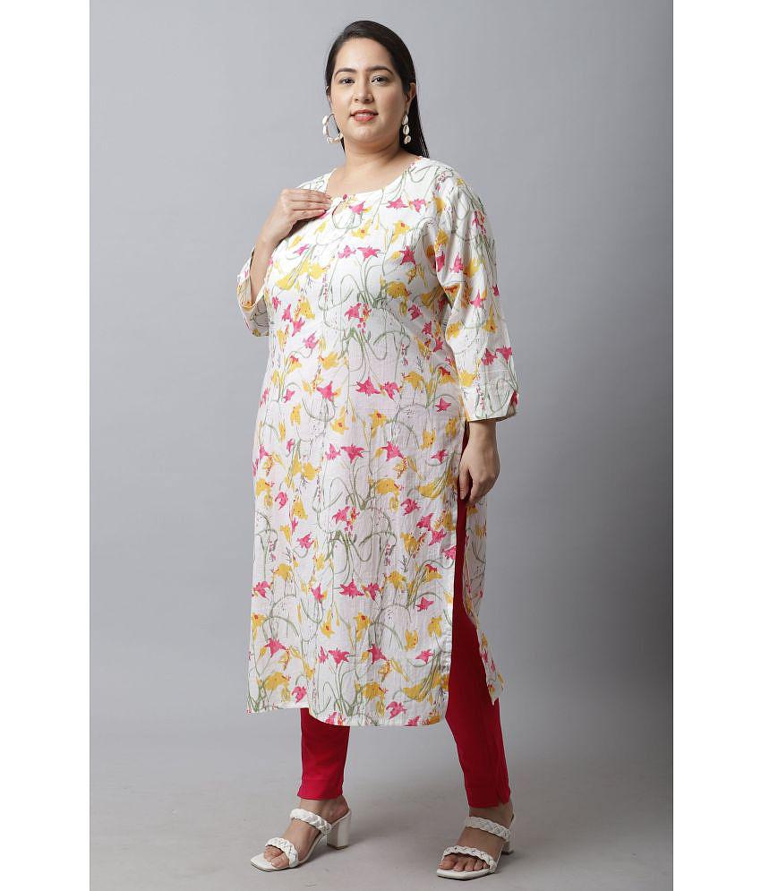 Rajnandini - White 100% Cotton Women's Straight Kurti ( Pack of 1 ) - None